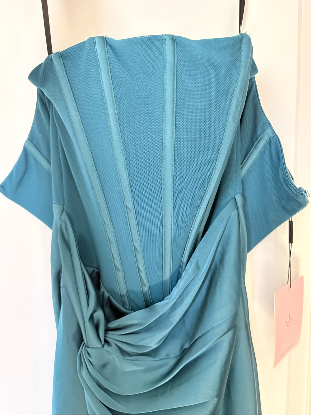 New Hello Molly sz 2 Strapless Teal Evening Gown with Twist Front and High Slit - Picture 10 of 11